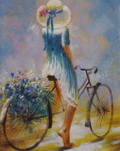 Charger l'image dans la galerie, peinture par numéros | Jeune femme à bicyclette | nouveautés romantique intermédiaire | FiguredArt