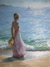Charger l'image dans la galerie, peinture par numéros | Jeune Femme à la Plage | bateaux intermédiaire paysages romantique | FiguredArt