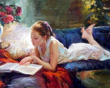 Charger l'image dans la galerie, peinture par numéros | Jeune Femme lisant | nouveautés romantique facile | FiguredArt