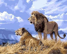 Charger l'image dans la galerie, peinture par numéros | Lion et Lionne en Afrique | animaux intermédiaire lions | FiguredArt