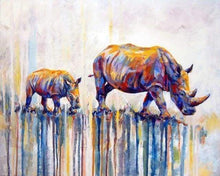 Charger l'image dans la galerie, peinture par numéros | Maman et Bébé Rhinocéros | animaux complexe rhinocéros | FiguredArt