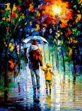 Charger l'image dans la galerie, peinture par numéros | Père et Fils sous la Pluie | complexe romantique ville | FiguredArt