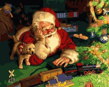 Charger l'image dans la galerie, peinture par numéros | Père Noël et Chiot | animaux chiens facile Noël | FiguredArt
