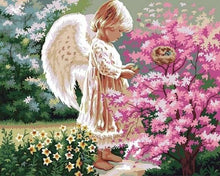 Charger l'image dans la galerie, peinture par numéros | Petit Ange et Buisson fleuri | fleurs intermédiaire religion | FiguredArt