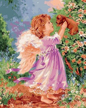 Charger l'image dans la galerie, peinture par numéros | Petit Ange et chiot | animaux chiens intermédiaire nouveautés religion | FiguredArt
