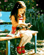 Charger l'image dans la galerie, peinture par numéros | Petite Fille dans le parc avec son Chat | animaux chats facile romantique | FiguredArt