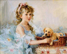 Charger l'image dans la galerie, peinture par numéros | Petite Fille et son Chiot | animaux chiens intermédiaire portrait romantique | FiguredArt