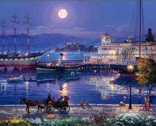 Charger l'image dans la galerie, peinture par numéros | Port et pleine Lune | bateaux complexe paysages ville | FiguredArt