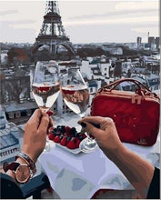 Charger l'image dans la galerie, peinture par numéros | Santé avec vue sur la Tour Eiffel | intermédiaire romantique ville | FiguredArt