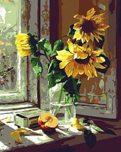 Charger l'image dans la galerie, peinture par numéros | Tournesols et Pomme devant la Fenêtre | facile fleurs | FiguredArt