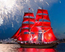 Charger l'image dans la galerie, peinture par numéros | Voiles rouges et Feu dArtifice | bateaux intermédiaire | FiguredArt
