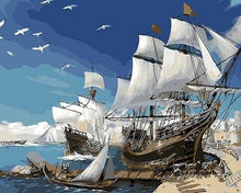 Charger l'image dans la galerie, peinture par numéros | Voiliers accostant | bateaux facile | FiguredArt